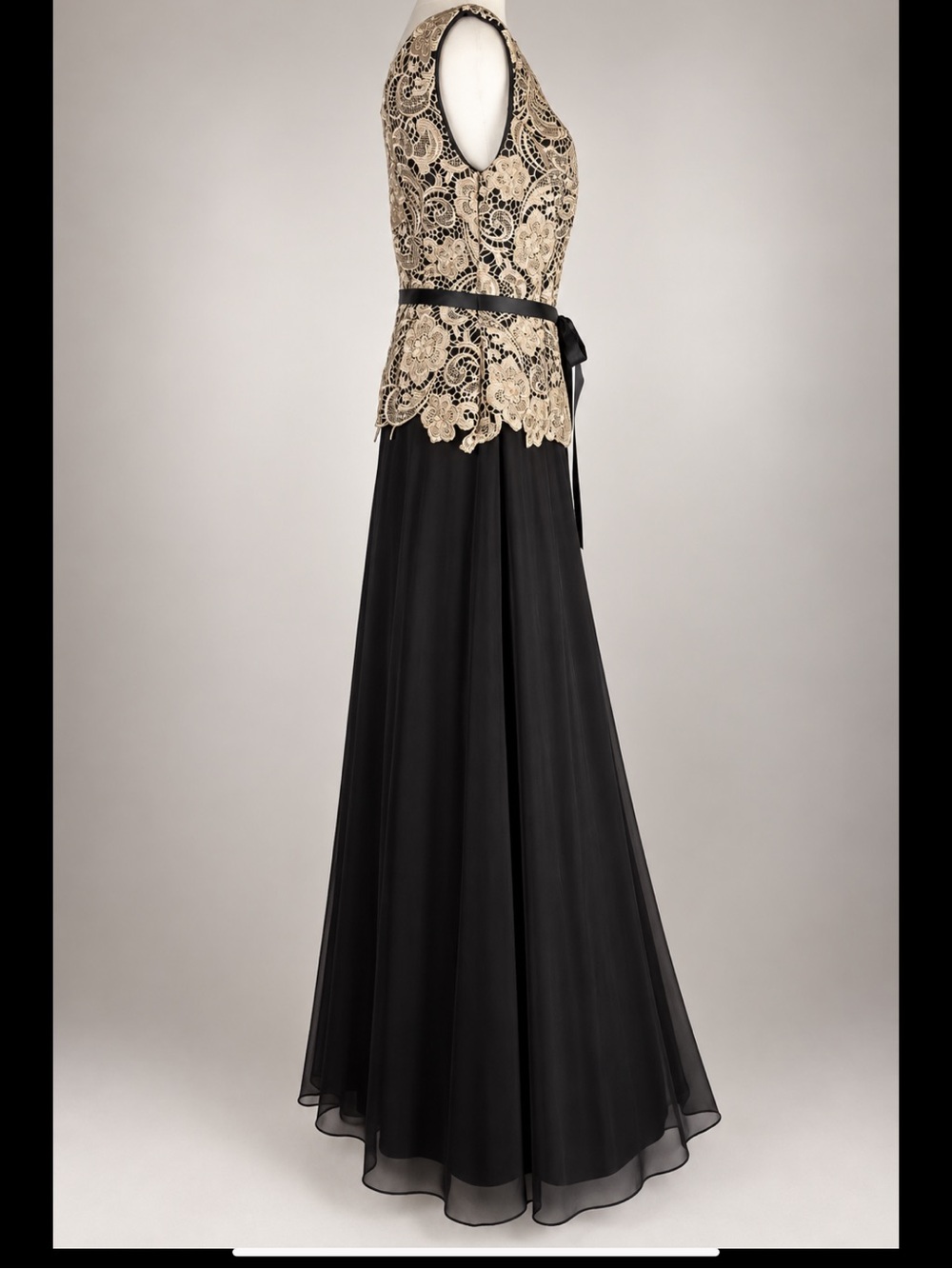 Alex Evenings Size 12 Black Gold Lace Formal Evening Gown 59” Long - Picture 3 of 14